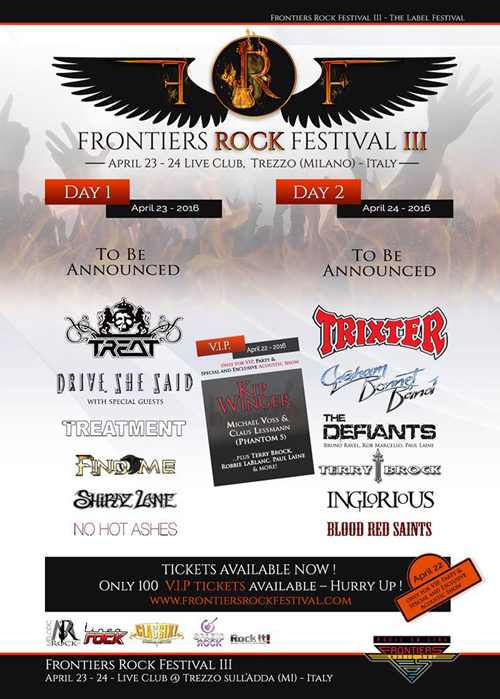 Frontiers Rock Festival 2016 - Nov. 27, 2015 Announce