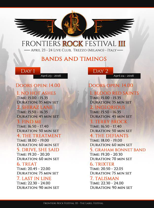 Frontiers Rock Festival 3  - Bands And Timings