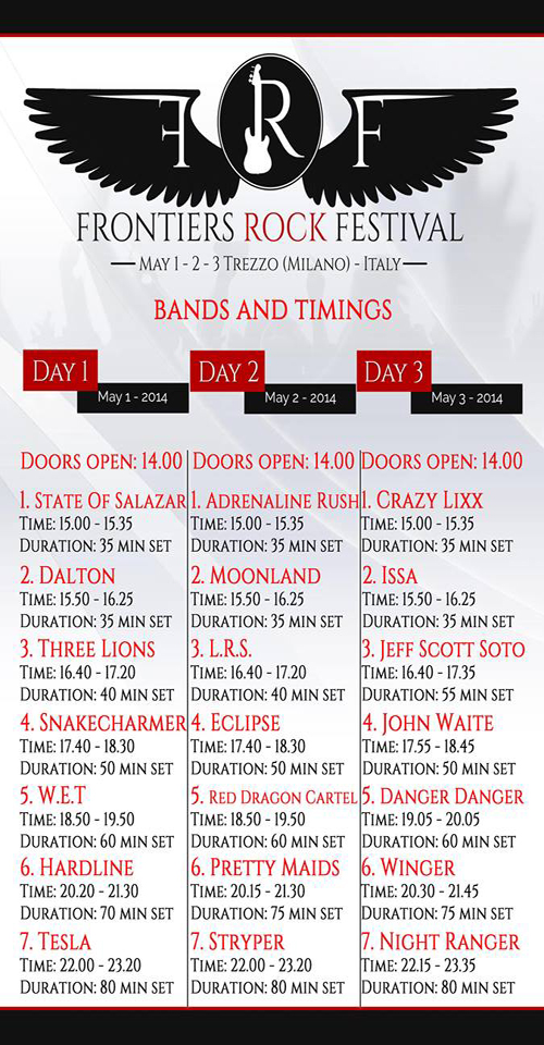 Frontiers Rock Festival 2014 : Bands And Timings