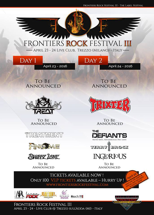 Frontiers Rock Festival 2016 - Nov. 13, 2015 Announce